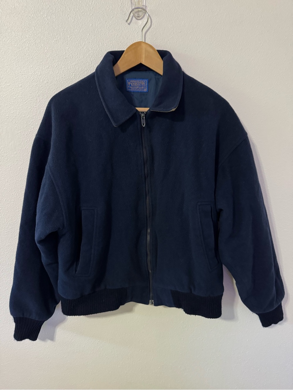 Vintage 60s Pendleton Wool Bomber Jacket Navy Thinsulate Thermal Insulation-M